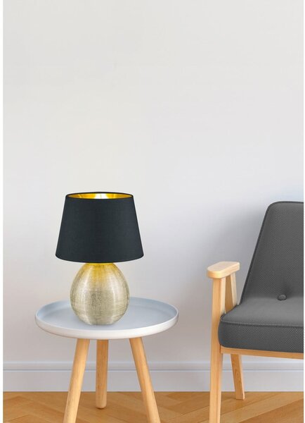 Lampada da tavolo in ceramica nera e tessuto, altezza 35 cm Luxor - Reality