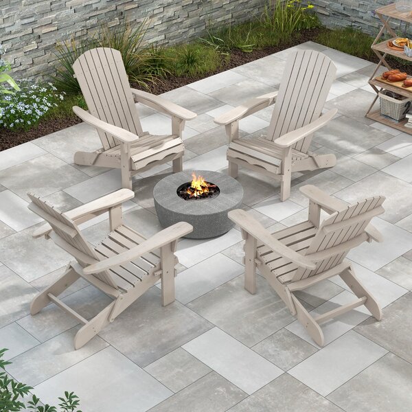 Costway Sedia pieghevole con schienale alto ampi braccioli carico di 180kg, Sedia adirondack da soggiorno in legno Grigio