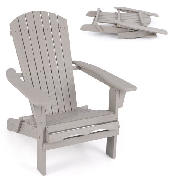 Costway Sedia pieghevole con schienale alto ampi braccioli carico di 180kg, Sedia adirondack da soggiorno in legno Grigio