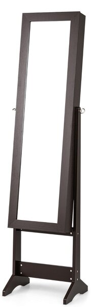 Costway Armadio portagioie con specchio a figura intera, Armadio per gioielli con 64 spazi per orecchini Marrone