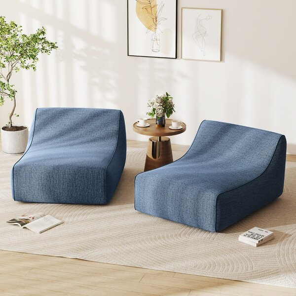 Costway Divano pigro ergonomico con copertura rimovibile e base antiscivolo, Poltrona lounge gonfiabile a forma di L per soggiorno Blu