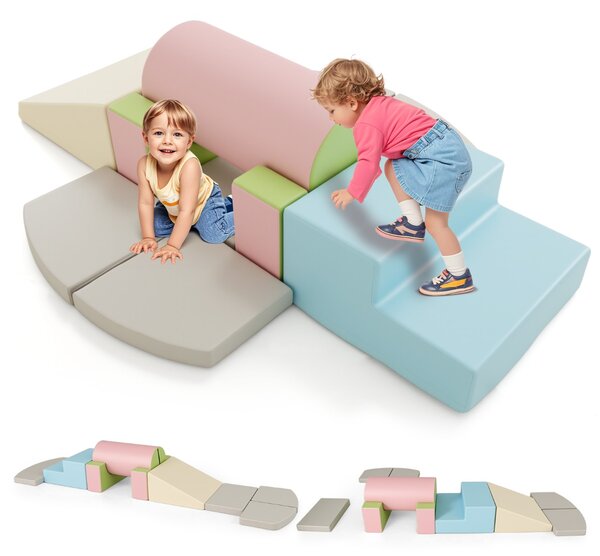 Costway Set 10 giocattoli da arrampicata in schiuma morbida per bambini, Blocchi da costruzione con attività Rosa