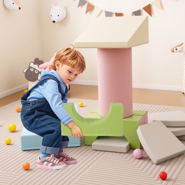 Costway Set 10 giocattoli da arrampicata in schiuma morbida per bambini, Blocchi da costruzione con attività Rosa