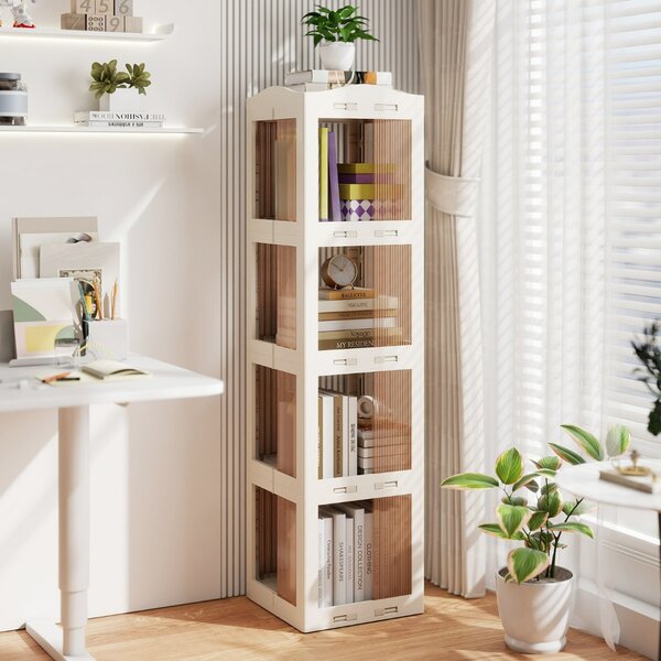 Costway Libreria girevole pieghevole a 4 livelli per soggiorno e studio, Scaffale girevole a 360° con base rotante per esposizione Bianco