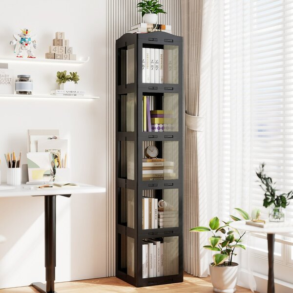 Costway Libreria girevole pieghevole a 5 livelli per soggiorno e studio, Scaffale girevole a 360° con base rotante per esposizione Nero