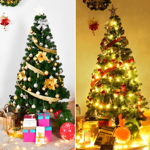 Costway Albero natale 180cm pvc metallo e albero natale 120cm pino, Albero natale alta qualità pvc e albero natale 100 luci led
