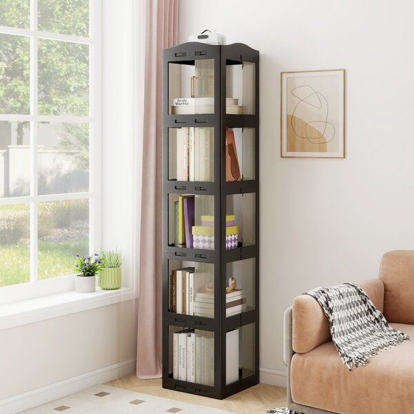 Costway Libreria girevole pieghevole a 5 livelli per soggiorno e studio, Scaffale girevole a 360° con base rotante per esposizione Nero