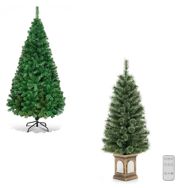 Costway Albero natale 180cm pvc metallo e albero natale 120cm pino, Albero natale alta qualità pvc e albero natale 100 luci led