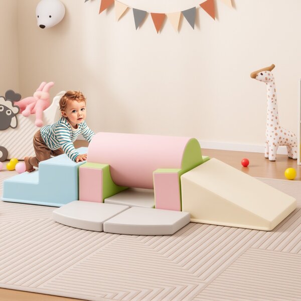 Costway Set 10 giocattoli da arrampicata in schiuma morbida per bambini, Blocchi da costruzione con attività Rosa