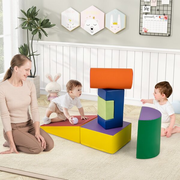 Costway Blocchi rampicanti in schiuma per bambini 1-3 anni, Blocchi rampicanti set rampicante indoor con rettangoli Giallo