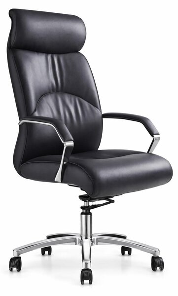Poltrona da ufficio ergonomica nera con poggiatesta e dettagli cromati