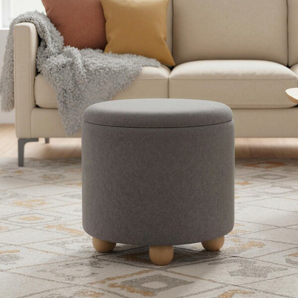 Costway Pouf contenitore rotondo sgabello tessuto ciniglia coperchio rimovibile, Pouf contenitore spazio nascosto 35l Grigio