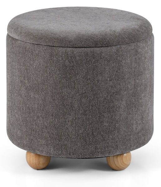 Costway Pouf contenitore rotondo sgabello tessuto ciniglia coperchio rimovibile, Pouf contenitore spazio nascosto 35l Grigio
