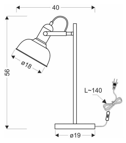 Lampada da tavolo in metallo nero (altezza 56 cm) Reno - Candellux Lighting