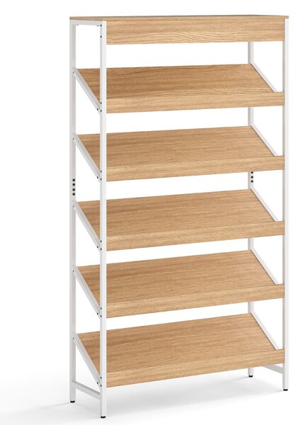 Costway Libreria a 6 ripiani scaffale inclinato con struttura metallica robusta, Libreria porta giornali industriale Legno naturale