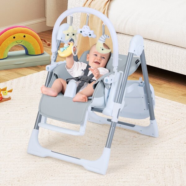 Costway Seggiolone per bambini pieghevole è portatile con altezza regolabile, Seggiolone per bambini schienale reclinabile Grigio chiaro