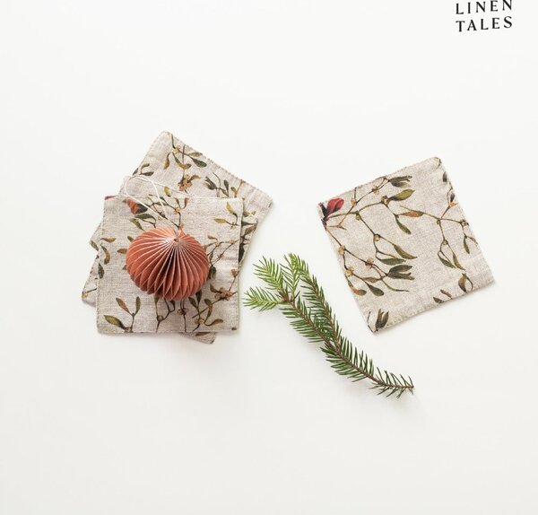 Sottobicchieri con motivo natalizio in colore naturale in set di 4 pezzi Mistletoe - Linen Tales
