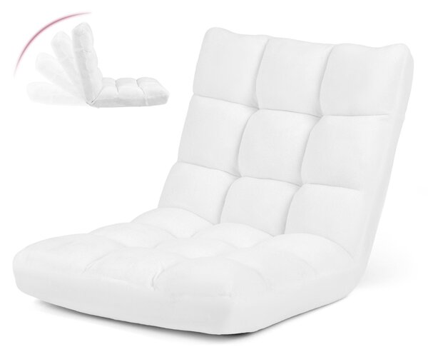 Costway Sedia imbottita da pavimento regolabile in 14 posizioni, Poltrona da pavimento 105x56x15cm Bianco