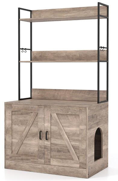 Costway Mobile moderna per lettiera per gatti armadietto nascosto per bagno per gatti con 3 ripiani, Mobile industriale Grigio