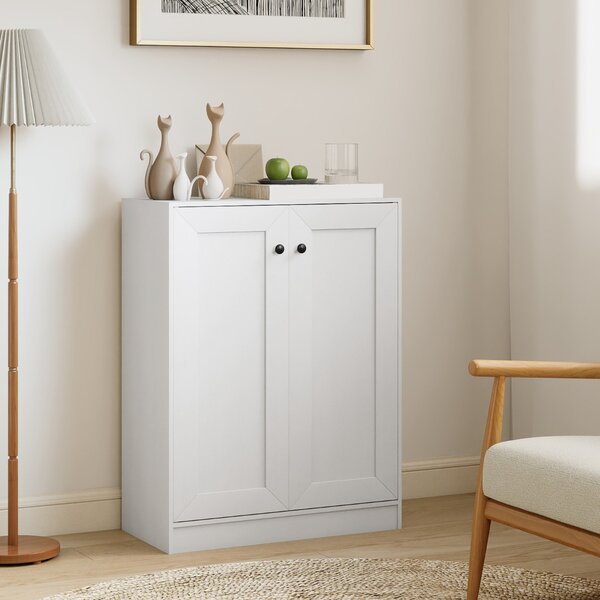 Costway Mobiletto da pavimento per bagno organizzatore in legno con ante e ripiani regolabili, Mobiletto credenza indipendente