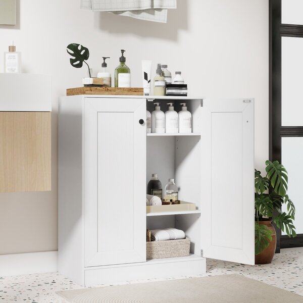 Costway Mobiletto da pavimento per bagno organizzatore in legno con ante e ripiani regolabili, Mobiletto credenza indipendente
