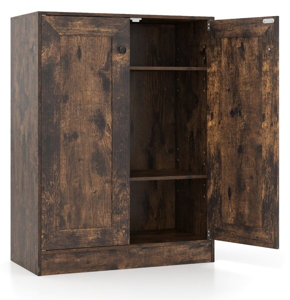 Costway Mobiletto da pavimento per bagno organizzatore in legno con ante e ripiani regolabili, Mobiletto credenza indipendente Marrone
