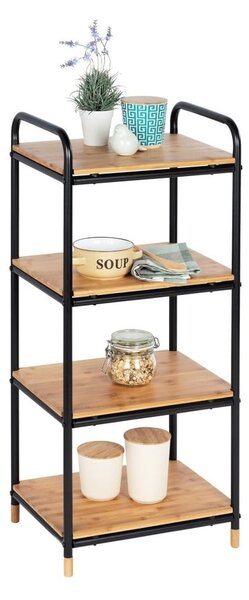 Scaffale da bagno nero in metallo con 4 ripiani in bambù 42x94,5 cm Loft - Wenko
