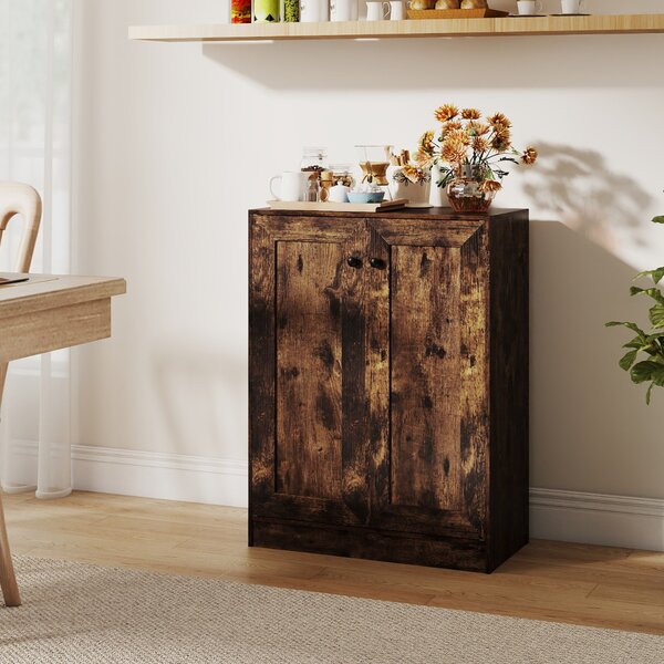 Costway Mobiletto da pavimento per bagno organizzatore in legno con ante e ripiani regolabili, Mobiletto credenza indipendente Marrone