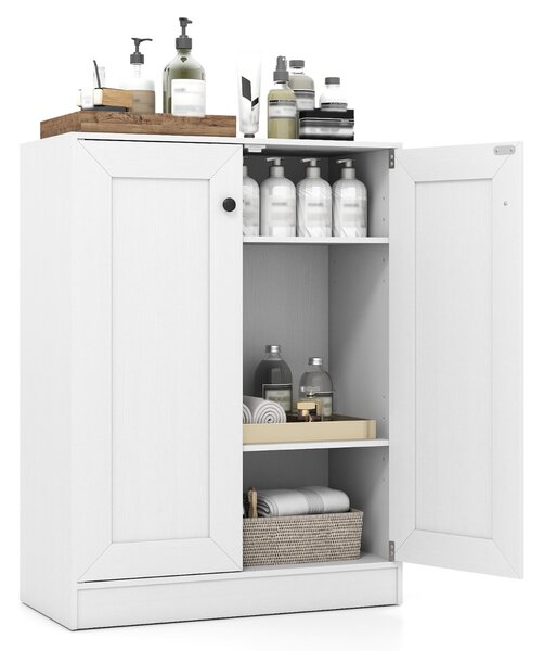 Costway Mobiletto da pavimento per bagno organizzatore in legno con ante e ripiani regolabili, Mobiletto credenza indipendente