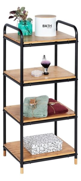 Scaffale da bagno nero in metallo con 4 ripiani in bambù 42x94,5 cm Loft - Wenko