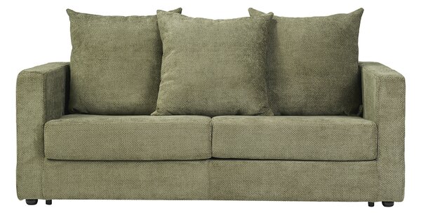 Divano letto 3 posti in tessuto velluto ciniglia verde kaki con materasso 13 cm BACIO