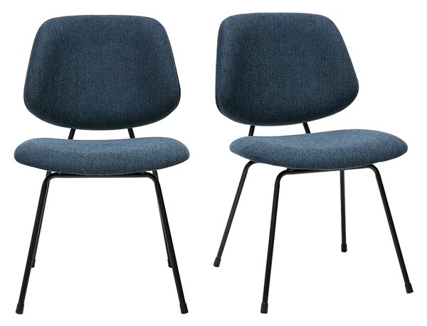 Sedie di design in tessuto effetto velluto testurizzato blu scuro e metallo nero (lotto di 2) BARNET