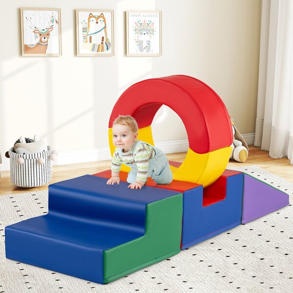 Costway Palestra modulare da interno con rivestimento in pelle PU, Set di 5 giochi da arrampicata per bambini 12+ mesi