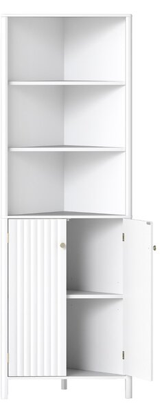 Costway Mobile d’angolo alto moderno con 5 ripiani e 2 ante scanalate per bagno, Mobile salvaspazio con ripiano regolabile Bianco
