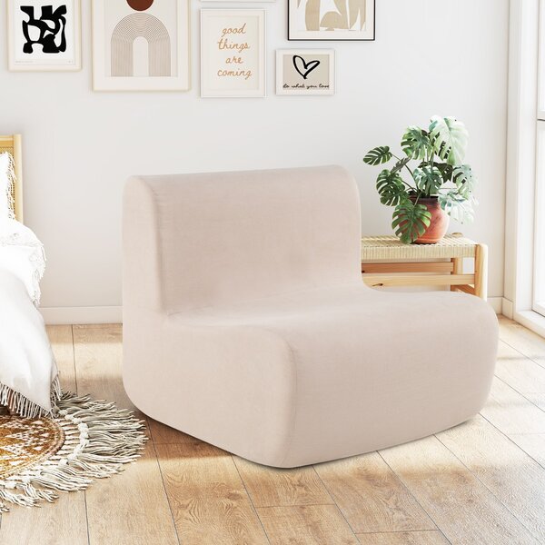 Costway Poltrona sacco divano pigro da pavimento con morbido velluto e supporto ergonomico, Poltrona singola da lettura Beige