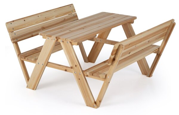 Costway Set di tavolo e sedie in legno per attività all'aperto con 2 panche integrate, Tavolo mobili per bambini per cortile