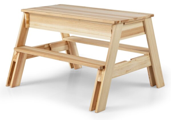 Costway Set tavolo e panca 4 in 1 in legno con piano rimovibile e 2 scatole contenitive, Tavolo attività per bambini