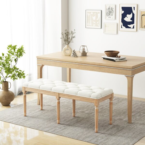 Costway Panca d’ingresso vintage francese da 120 cm con gambe in legno di gomma massiccio, Panca pouf capitonné a fine letto per ingresso