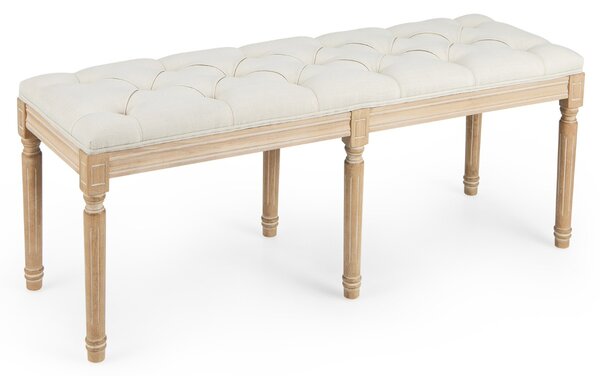 Costway Panca d’ingresso vintage francese da 120 cm con gambe in legno di gomma massiccio, Panca pouf capitonné a fine letto per ingresso