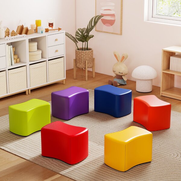 Costway Set di sgabelli modulari per bambini 6 sgabelli a forma di farfalla con copertura, Sgabelli per camere dei bambini e asili
