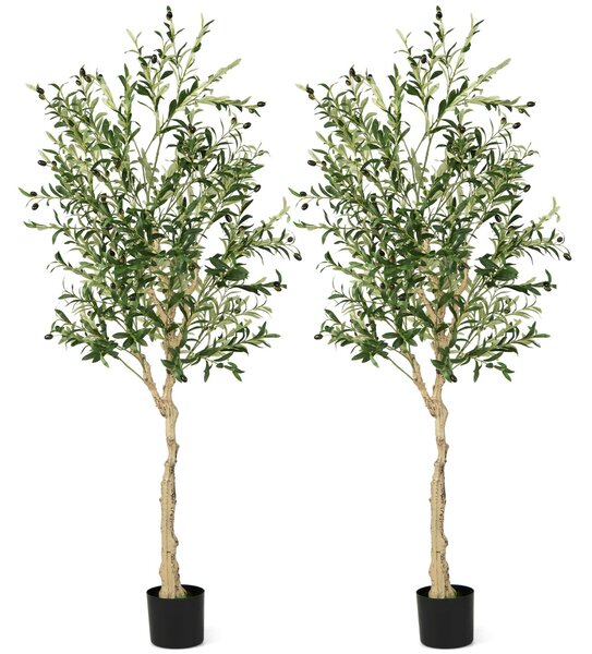 Costway Set da 2 alberi di ulivo artificiali con vaso in plastica e 72 frutti, Piante finte di ulivo per decorazioni domestiche