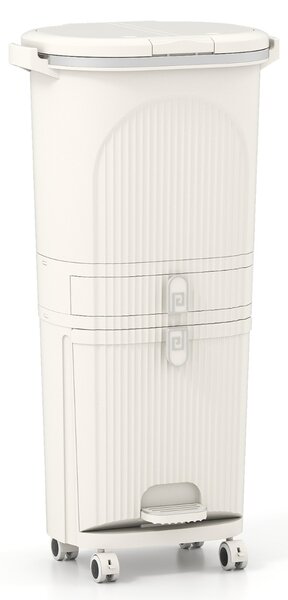 Costway Cestino per cucina con coperchio bidone di 3 strati con 2 secchi rimovibili, Cestino contenitore per rifiuti verticale Beige