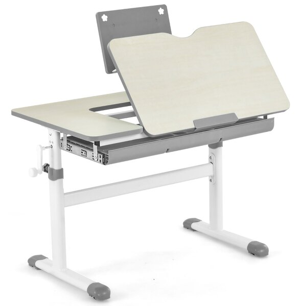 Costway Scrivania per bambini regolabile con piano inclinabile cassetto, Scrivania per bambini tavolo ergonomico Grigio