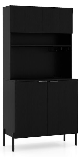 Costway Mobile dispensa da cucina con stazione di ricarica mobile bar vini con porta bicchieri, Mobile armadietto per sala da pranzo Nero