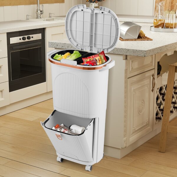 Costway Pattumiera cucina 38l coperchi bidone differenziata 2 secchi rimovibili, Pattumiera contenitore per rifiuti soggiorno Bianco