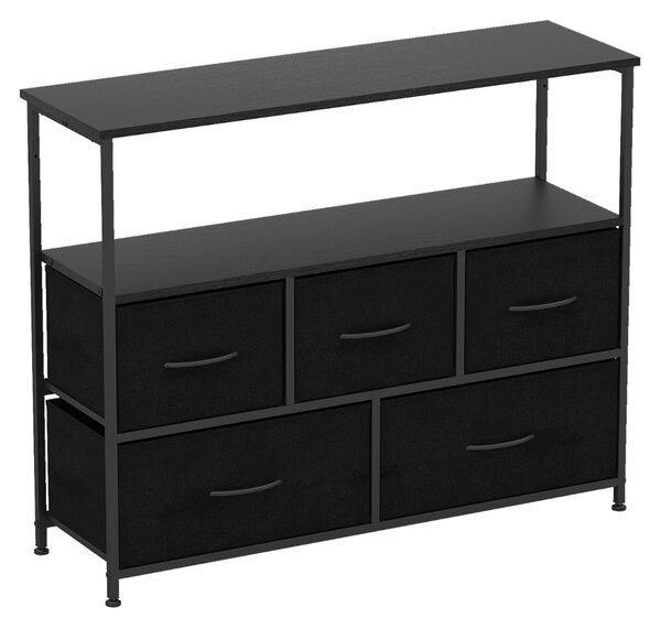 Costway Comò per camera da letto con 5 cassetti cassettone in legno, Comò unità organizzatore per conservazione Nero