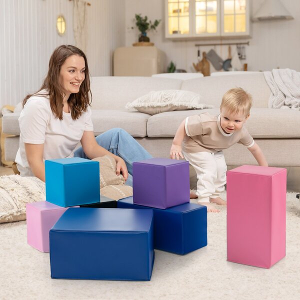 Costway Grandi blocchi di schiuma da costruzione per bambini, Set di 7 pezzi per impilare e arrampicarsi