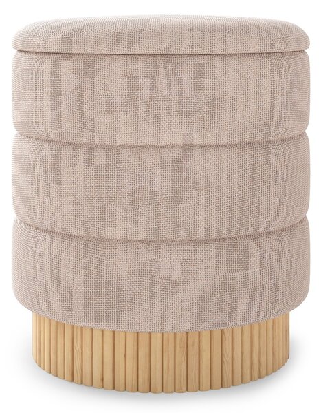 Costway Pouf contenitore moderno rotondo sgabello con coperchio rimovibile e base in legno, Pouf seduta imbottita multifunzione