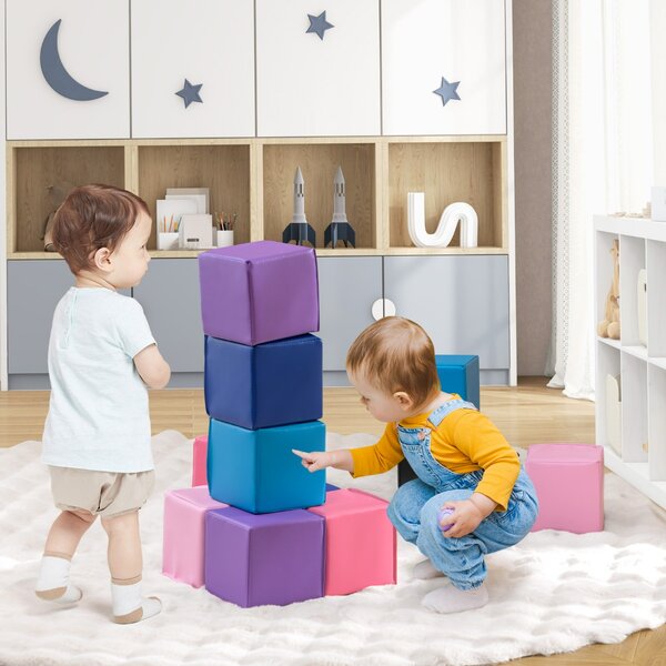 Costway Blocchi in schiuma cubi colorati impilabili con rivestimento in pelle sintetica, Blocchi in schiuma set da 12 cubi per bambini Colorato 1