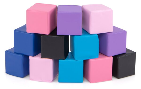 Costway Blocchi in schiuma cubi colorati impilabili con rivestimento in pelle sintetica, Blocchi in schiuma set da 12 cubi per bambini Colorato 1